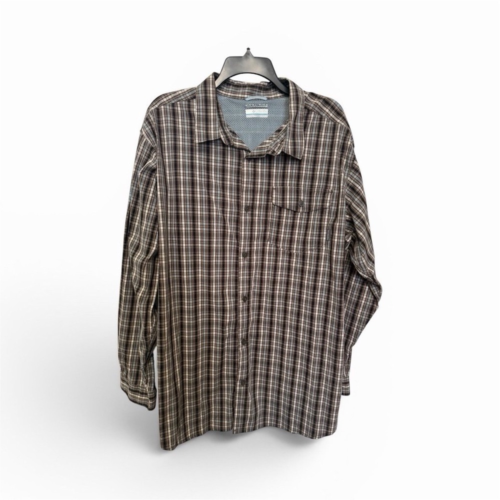 Columbia 2XL Tall Brown/Blue Plaid Button-Up Long‎ Sleeve Woven Cotton Shirt